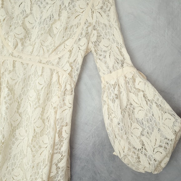 Free People Dress Womens 0 Lace Boho Peasant Long Sleeve Mini Ruffle - Picture 6 of 16